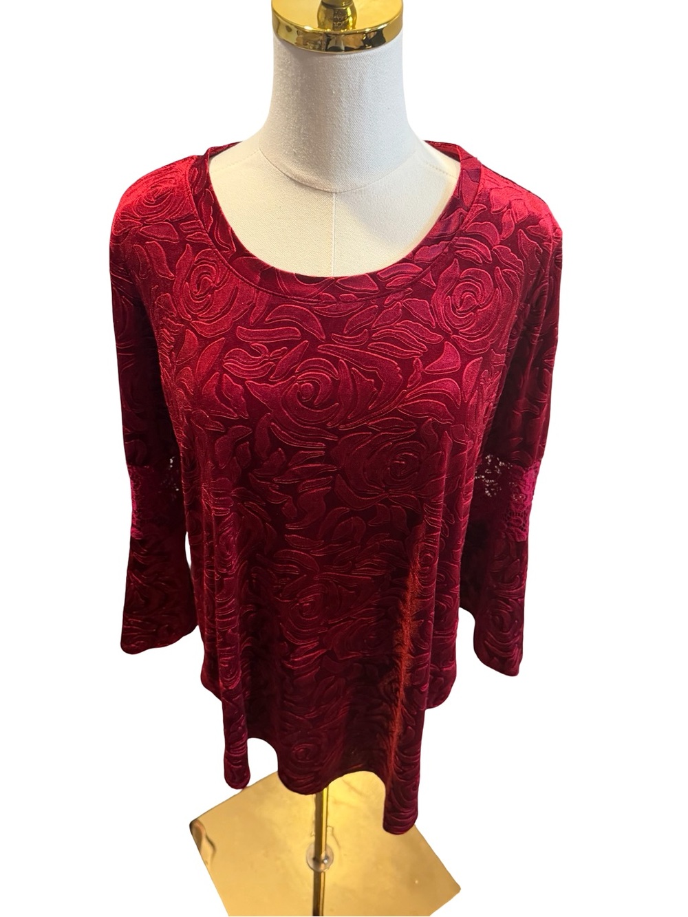 Vintage studio works Women's Red Velvet Burnout Scoop Neck Top